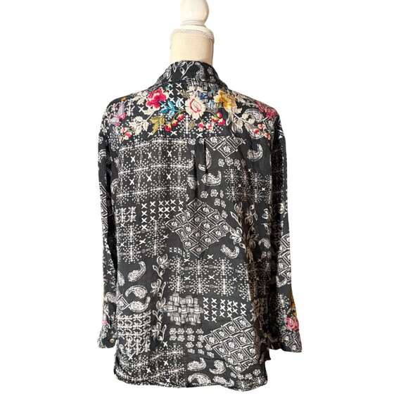 Johnny Was Senia Oversized Shirt size L large Embroidered top birds floral - Picture 8 of 13